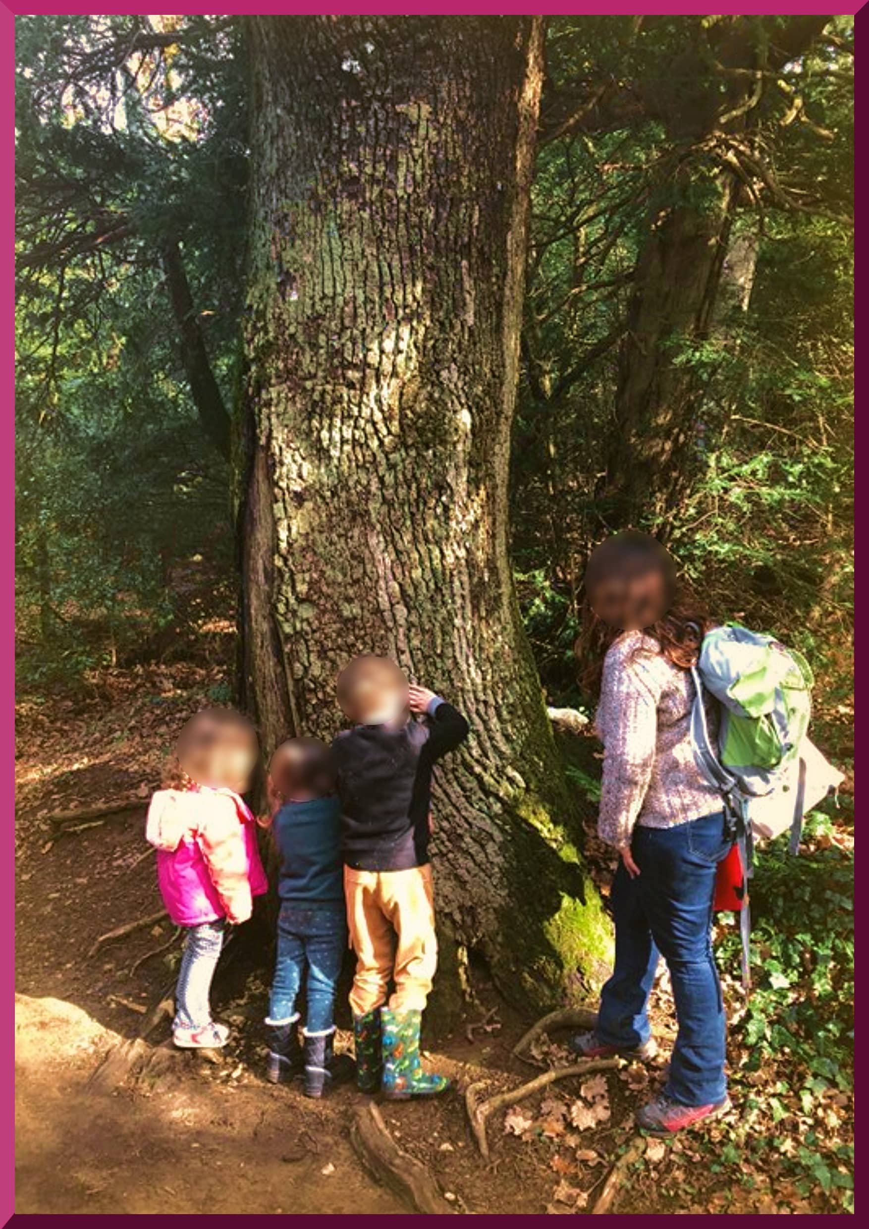 Une famille en connexion à la nature pendant une balade botanique